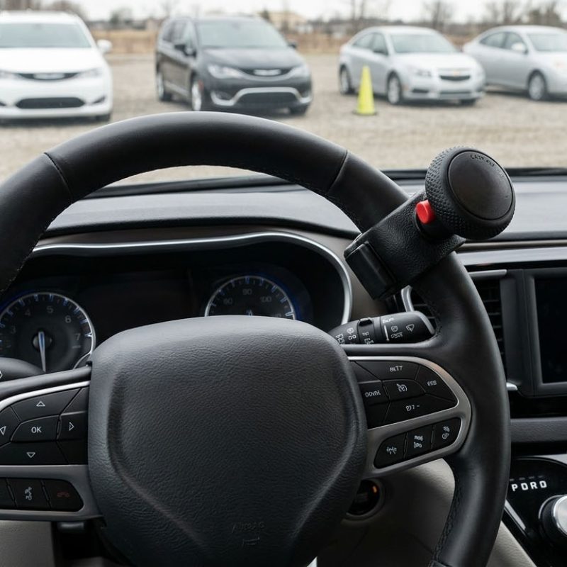 En rattspinnare sitter på en bilratt